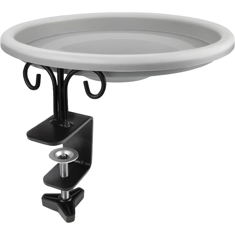 Bathouse bird bath, feeding bowl with balcony holder