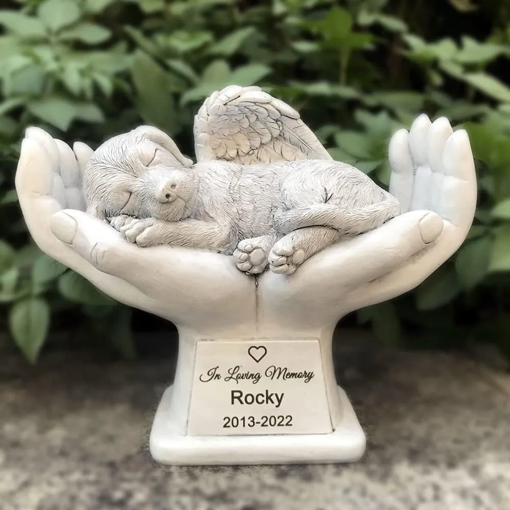 Bathouse Dog Pet Memorial Angel Statue Stone