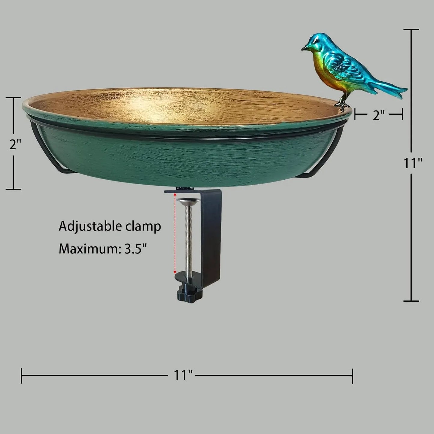 Deck Bird Bath for Outdoors, 11" Copper Metal Birdbath Bowl