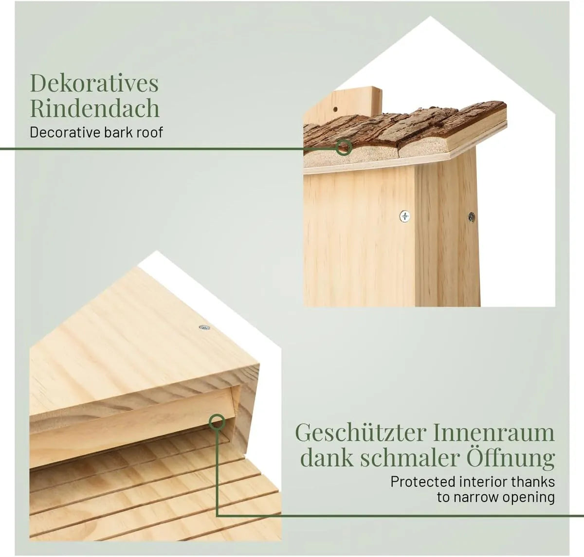 Bathouse Large Heavy Bat Box with Bark Roof According to NABU