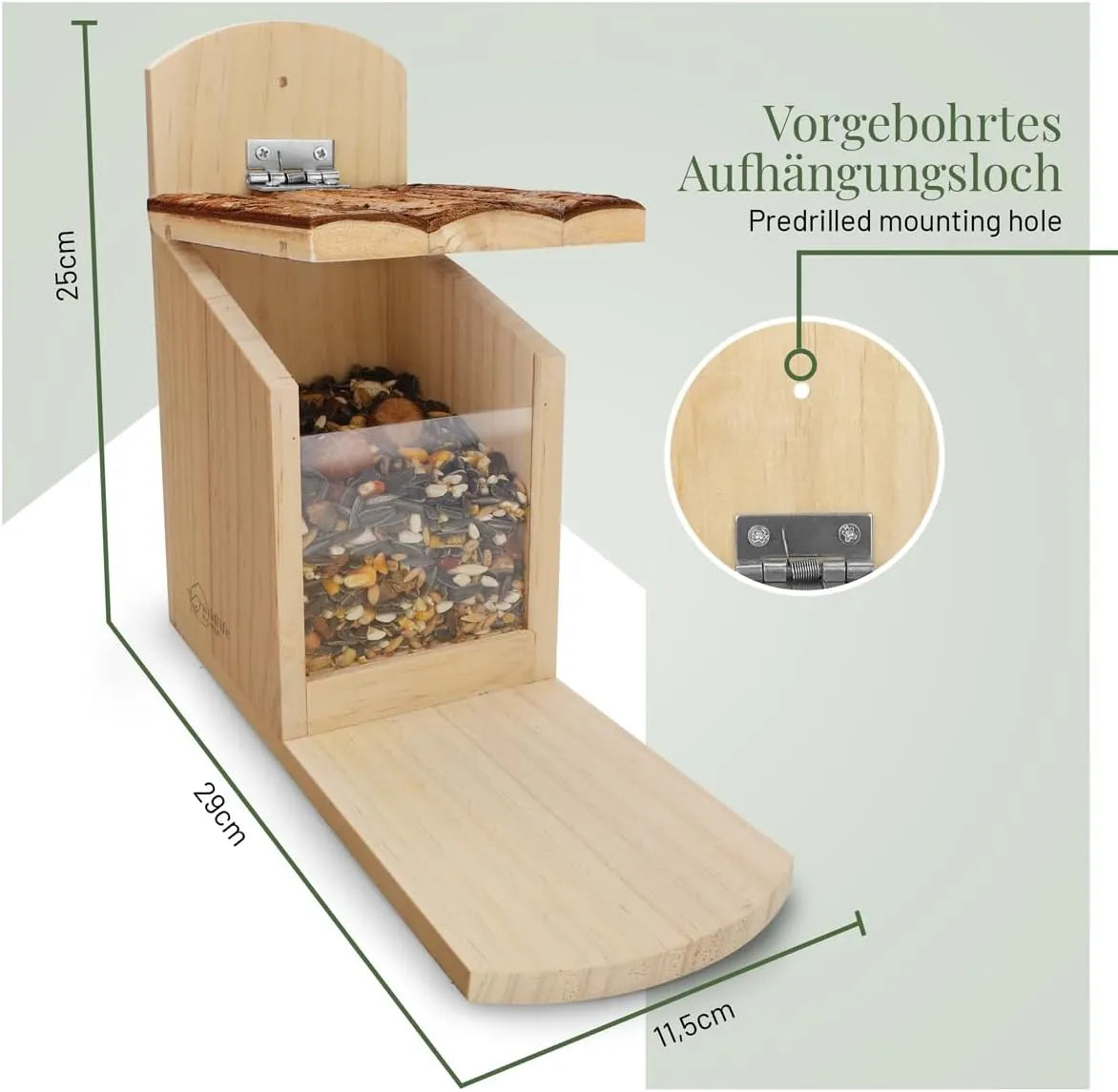 Bathouse Squirrel Feeder Stable Made of Solid Wood with Bark Roof