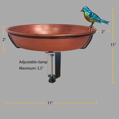 Deck Bird Bath for Outdoors, 11" Copper Metal Birdbath Bowl