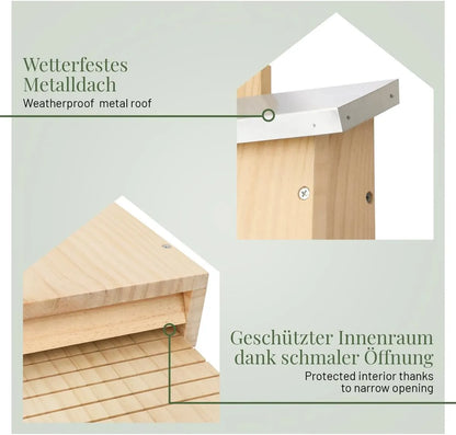 Bathouse Large Heavy Bat Box with Bark Roof According to NABU