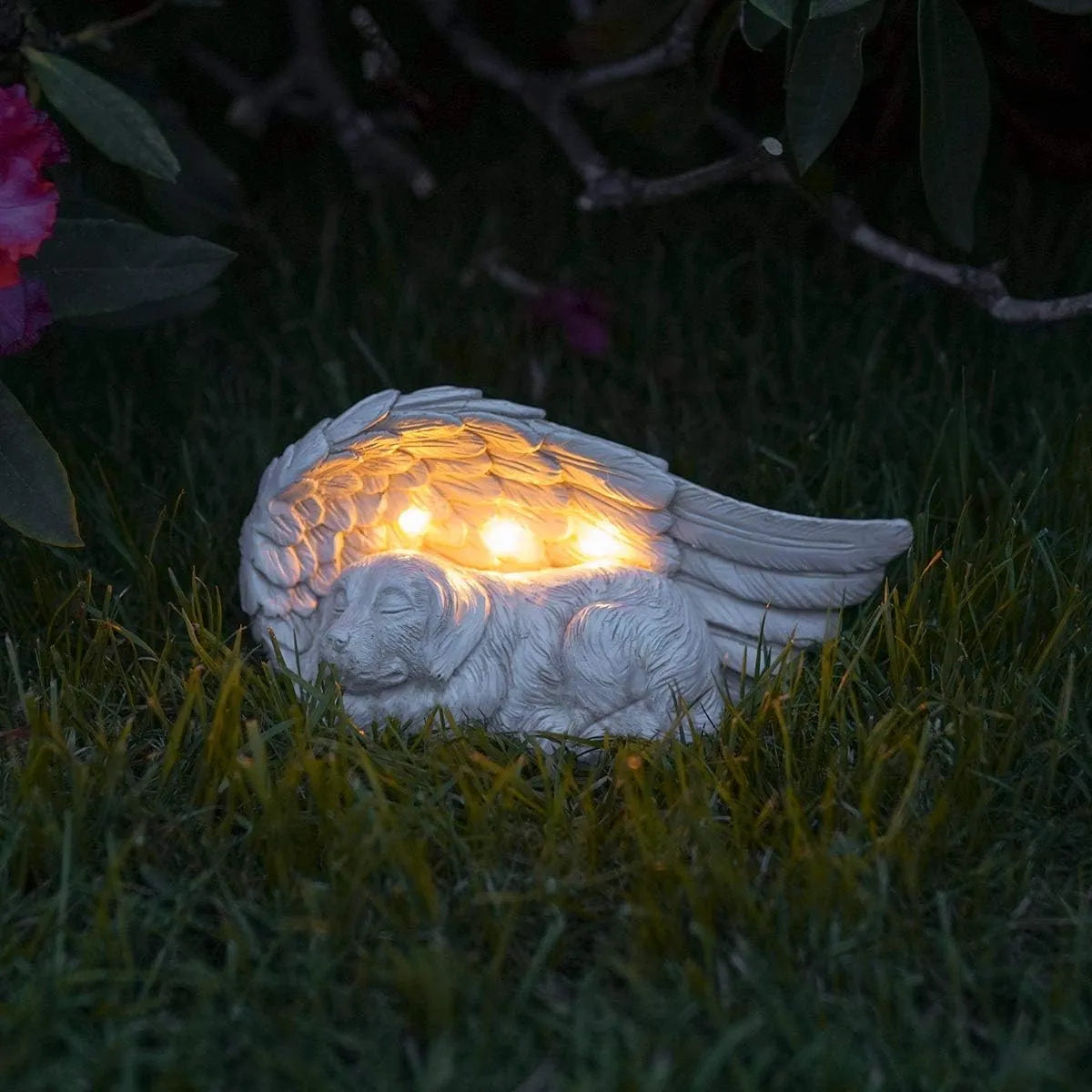 Bathouse pet Memorial Stone with Solar Powered LED Lighting