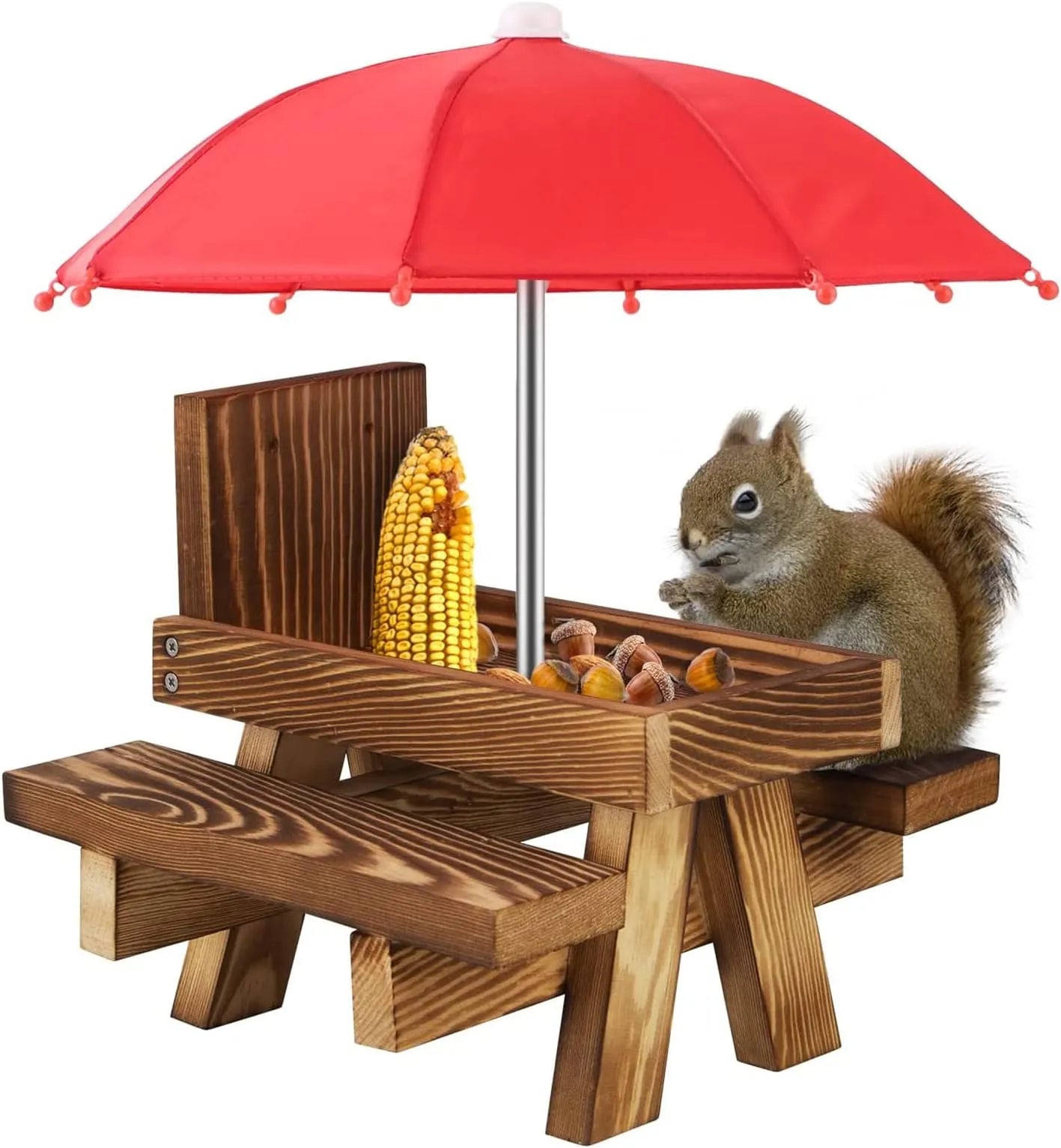 Bathouse Squirrel Feeder with Umbrella, Wooden Squirrel Feeder for Hanging