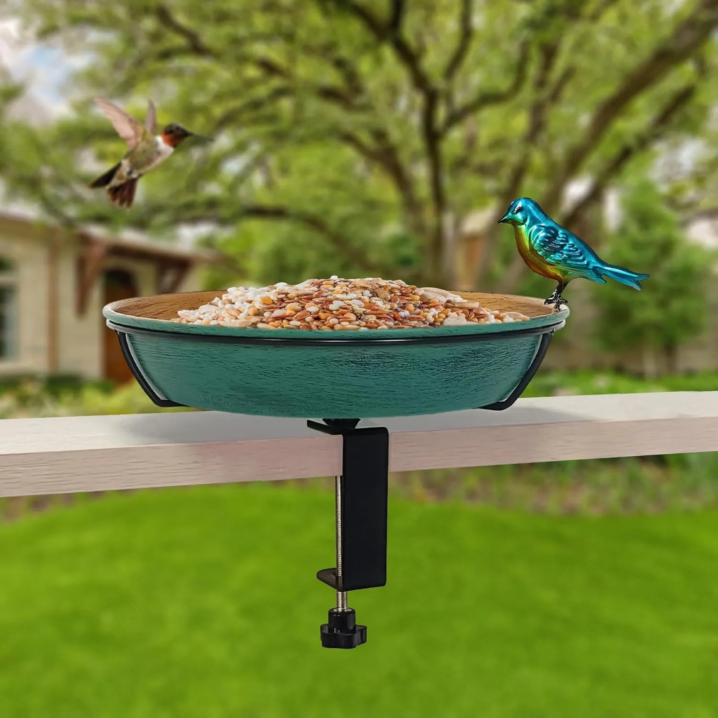 Deck Bird Bath for Outdoors, 11" Copper Metal Birdbath Bowl