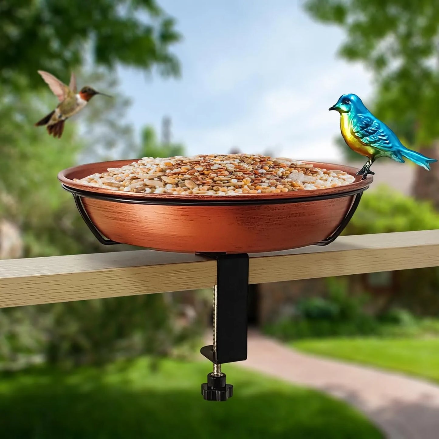 Deck Bird Bath for Outdoors, 11" Copper Metal Birdbath Bowl