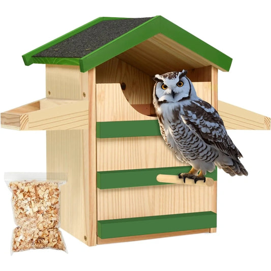 Bathouse Owl House, Wooden Owl Nesting Box with Bird Stand