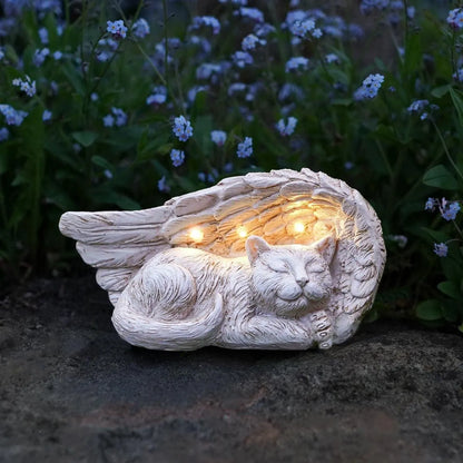 Bathouse pet Memorial Stone with Solar Powered LED Lighting