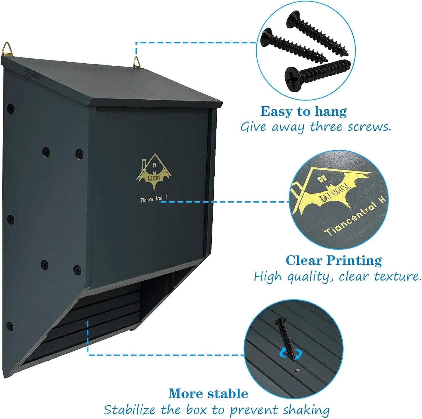 Bathouse Outdoor 2 Chambers Grey 32cm Bat Box for Outdoor