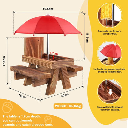 Bathouse Squirrel Feeder with Umbrella, Wooden Squirrel Feeder for Hanging