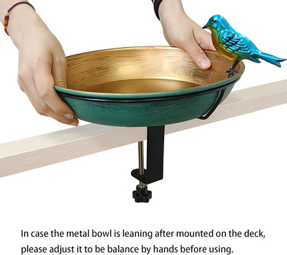 Deck Bird Bath for Outdoors, 11" Copper Metal Birdbath Bowl