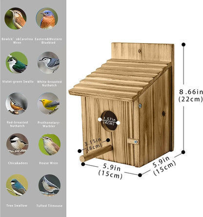 Outdoor hanging wooden bird house with pole