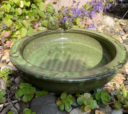 Bathouse Green Ceramic Round Bird Bath