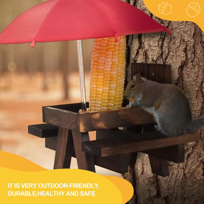 Bathouse Squirrel Feeder with Umbrella, Wooden Squirrel Feeder for Hanging