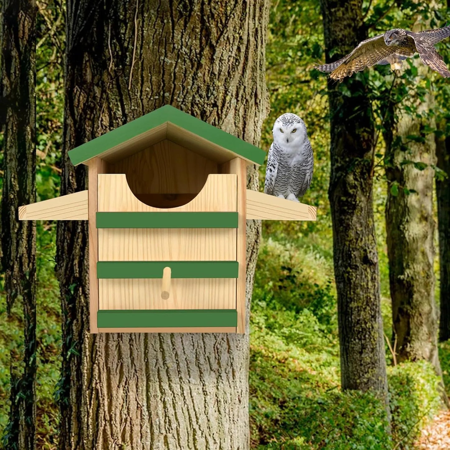 Bathouse Owl House, Wooden Owl Nesting Box with Bird Stand