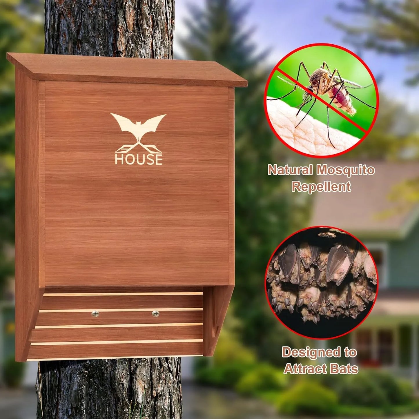 Bathouse Bat Houses for Outdoors - 2 Large Chambers Bat Box for Outside