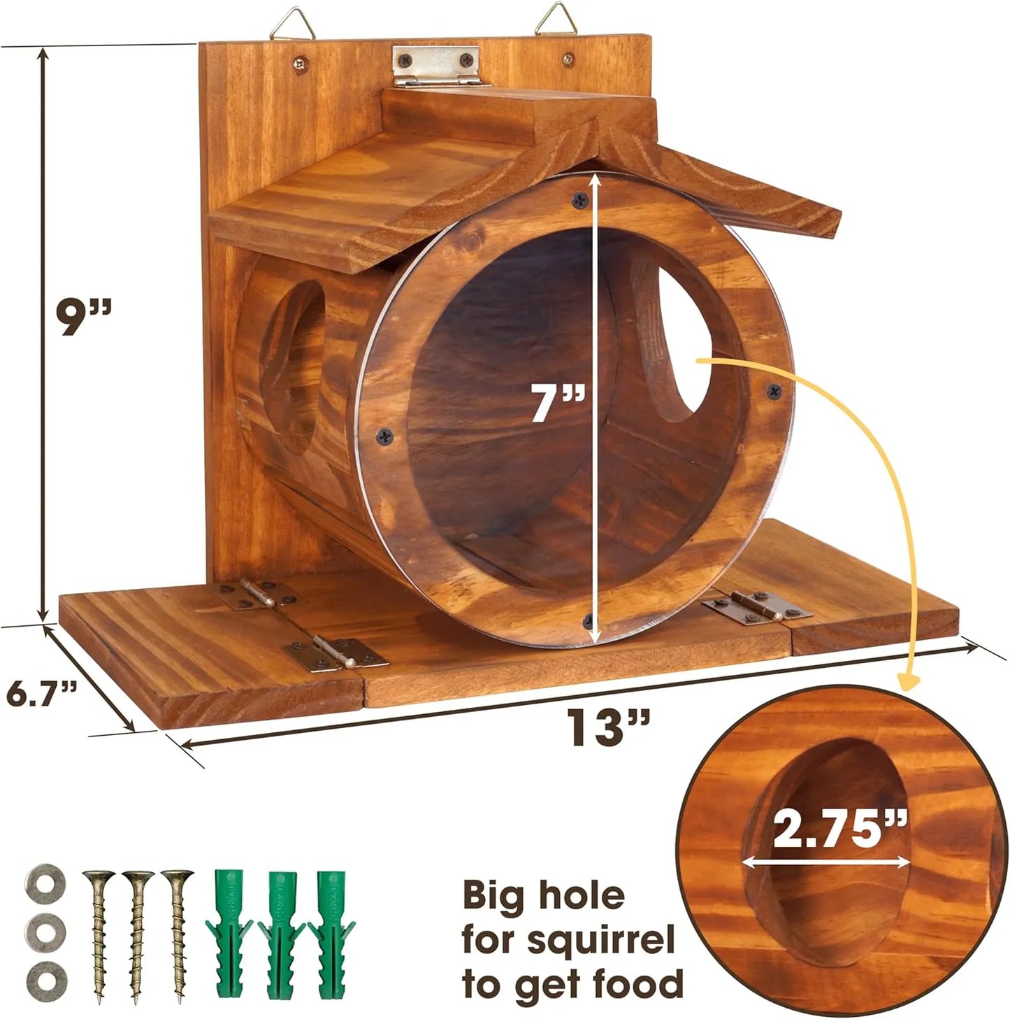 Bathouse Wood Squirrel Feeder, Squirrel Feeders for Outside Winter