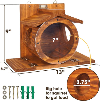 Bathouse Wood Squirrel Feeder, Squirrel Feeders for Outside Winter