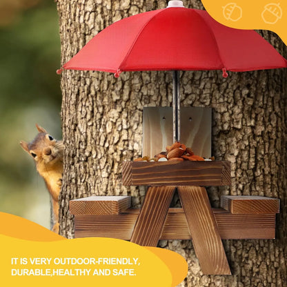 Bathouse Squirrel Feeder with Umbrella, Wooden Squirrel Feeder for Hanging