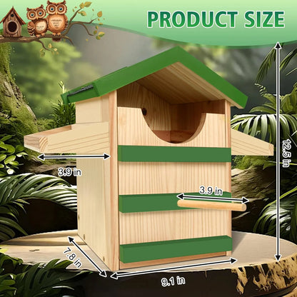 Bathouse Owl House, Wooden Owl Nesting Box with Bird Stand