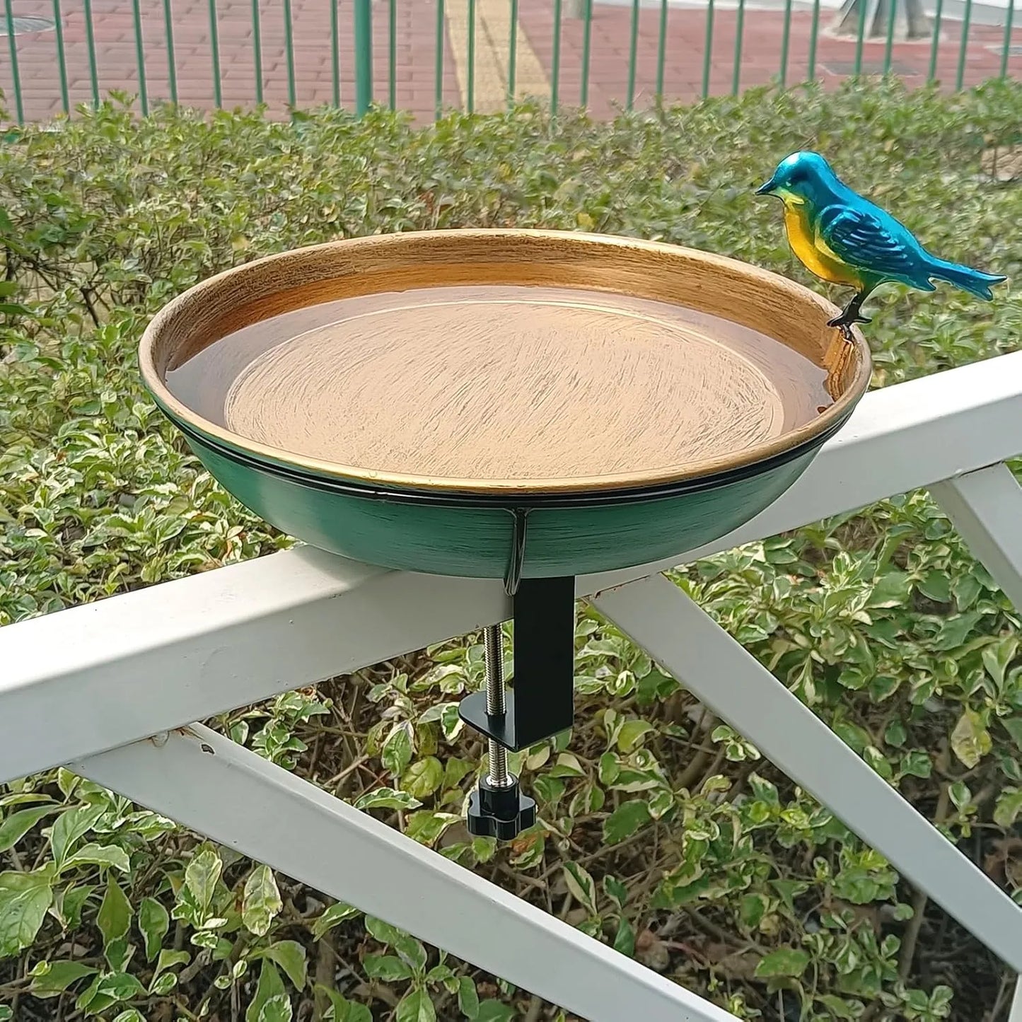 Deck Bird Bath for Outdoors, 11" Copper Metal Birdbath Bowl