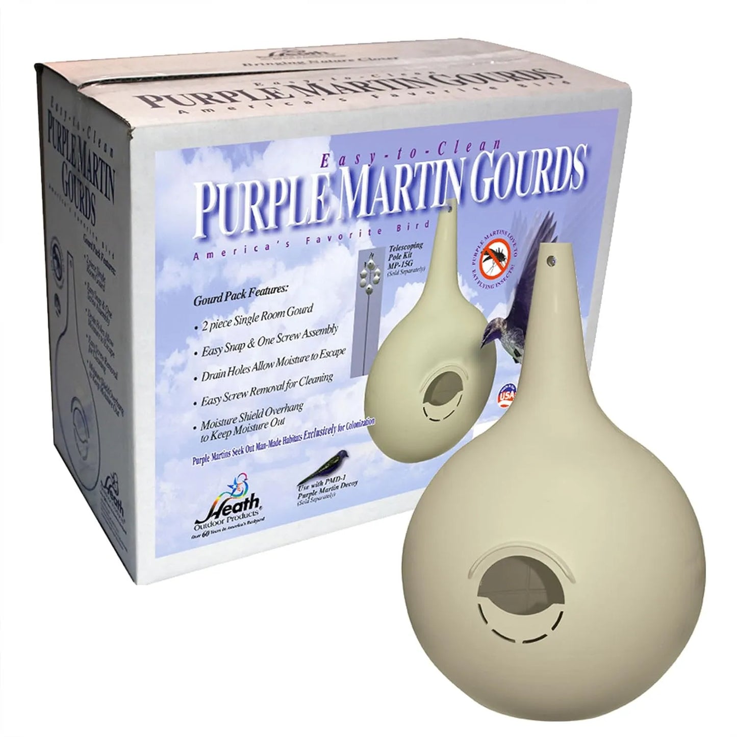 Bathouse 30004 2-Piece Easy Clean Deluxe Purple Martin Gourd Starling