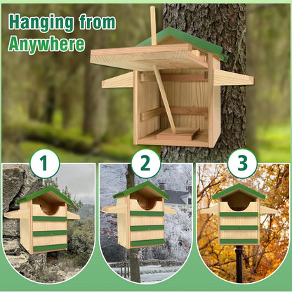 Bathouse Owl House, Wooden Owl Nesting Box with Bird Stand