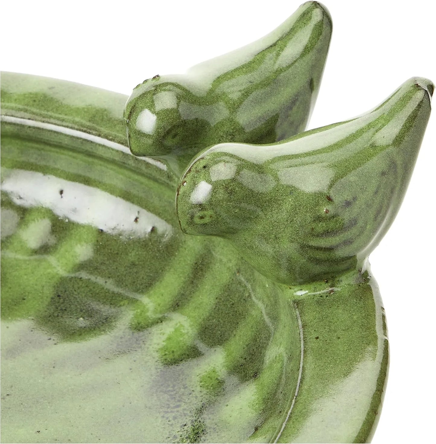 Bathouse Green Ceramic Round Bird Bath