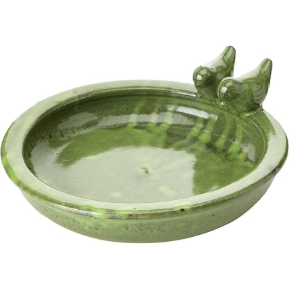 Bathouse Green Ceramic Round Bird Bath