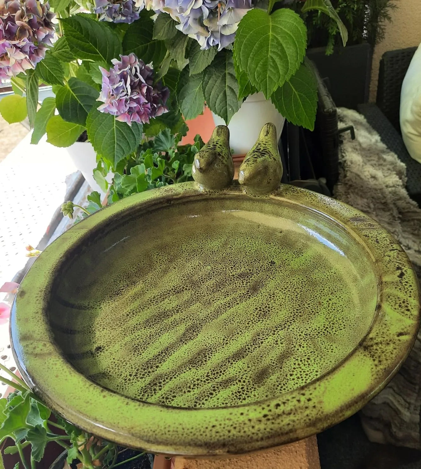 Bathouse Green Ceramic Round Bird Bath