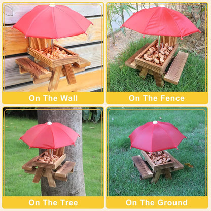 Bathouse Squirrel Feeder with Umbrella, Wooden Squirrel Feeder for Hanging